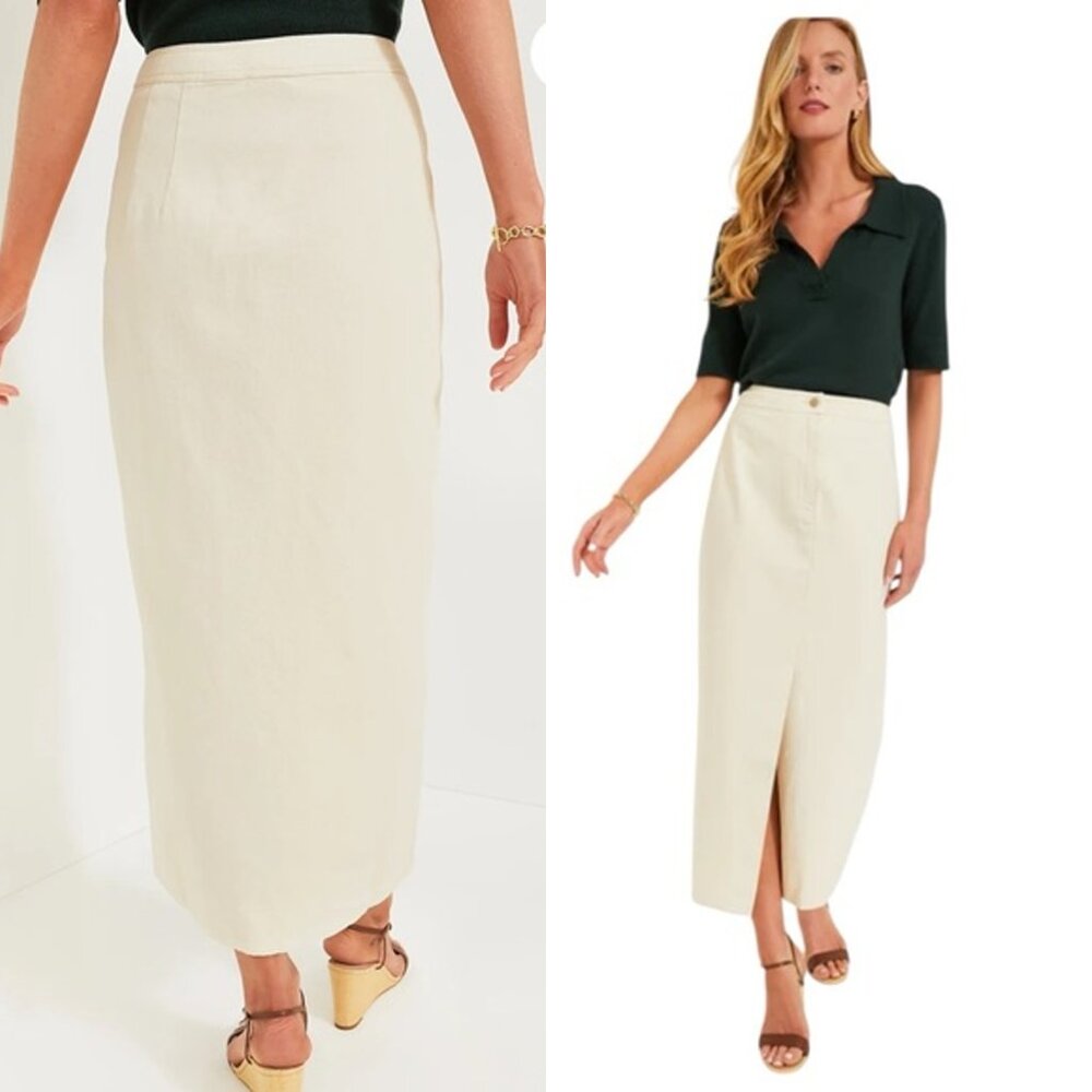 Ecru Denim Midi Skirt Tuckernuck Lia Skirt Front Slit NWT Size 4 - Picture 4 of 12